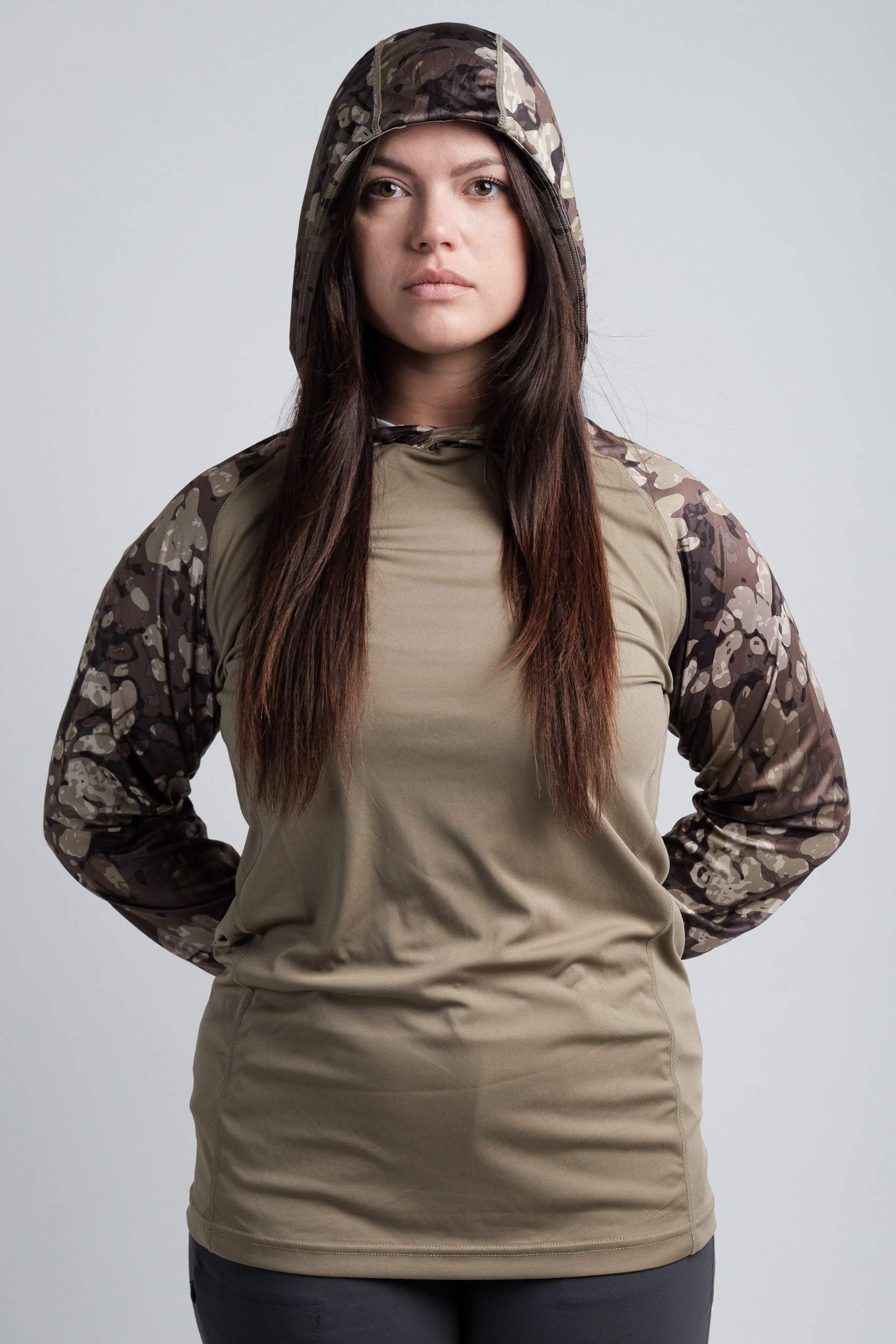 Northbound Gear womens UPF 50 summer cooling hoodie camo olive