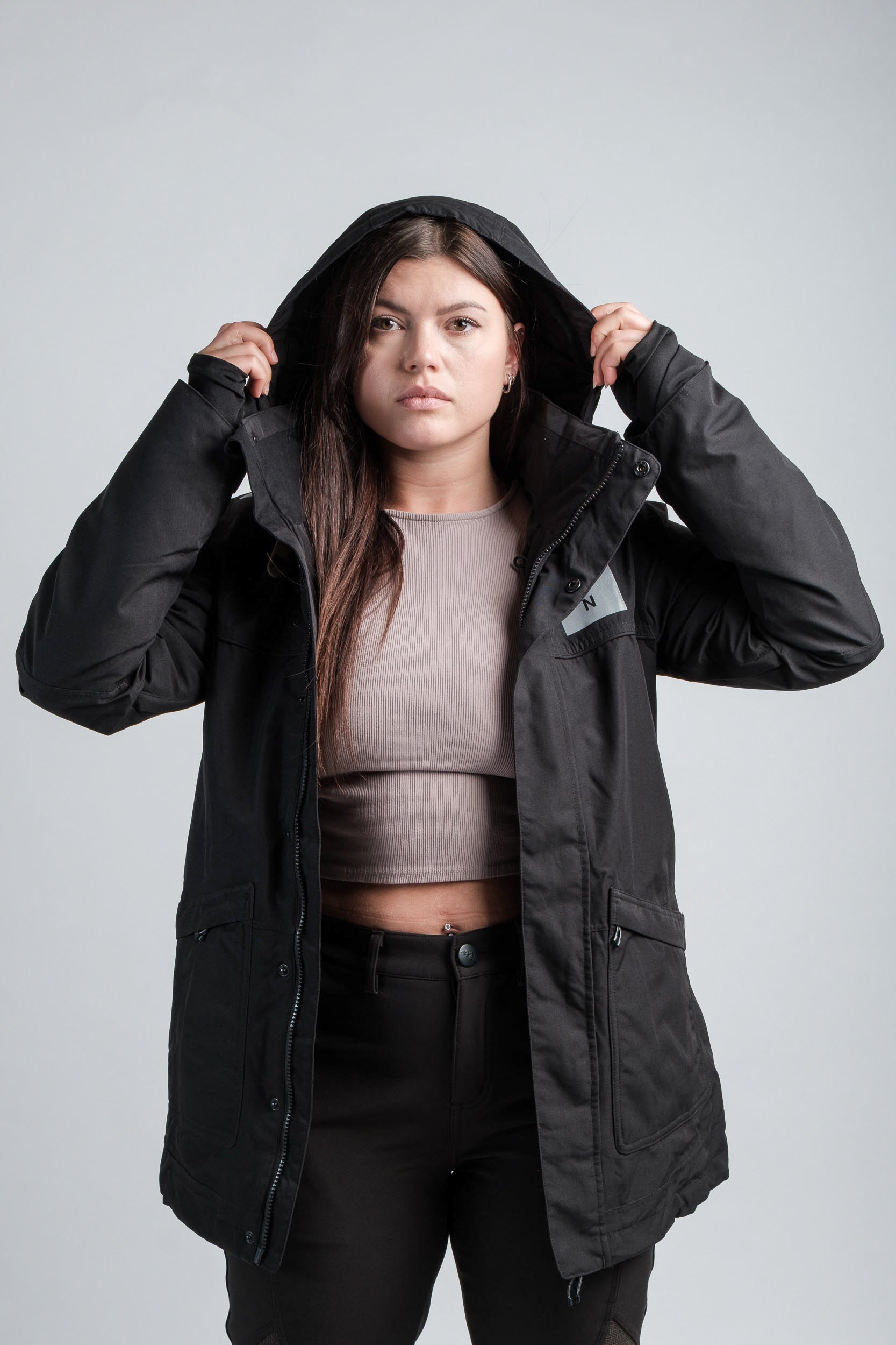 Northbound Gear Women's "Apex" Waterproof Jacket, black, cozy and windproof.