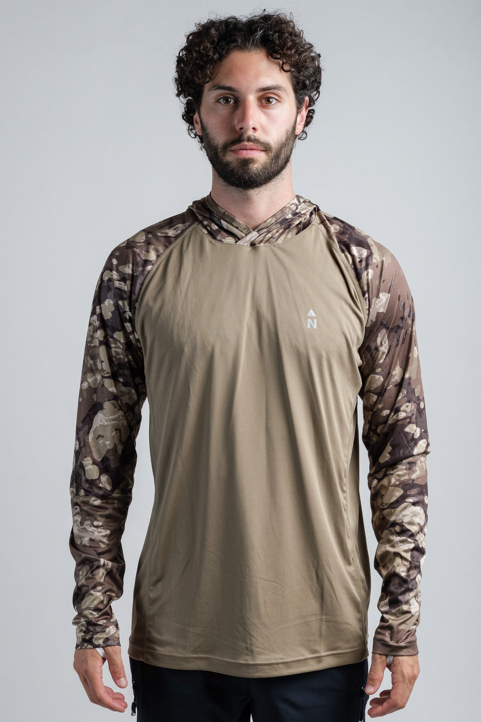 Northbound Gear UPF 50 summer cooling hoodie camo olive color